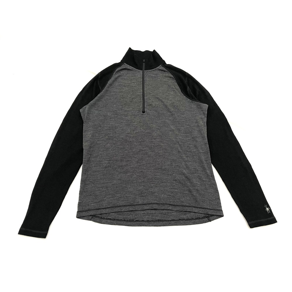 Smartwool 100% Merino Wool 1/4 Zip Pullover Mens Large Gray Black Base Layer